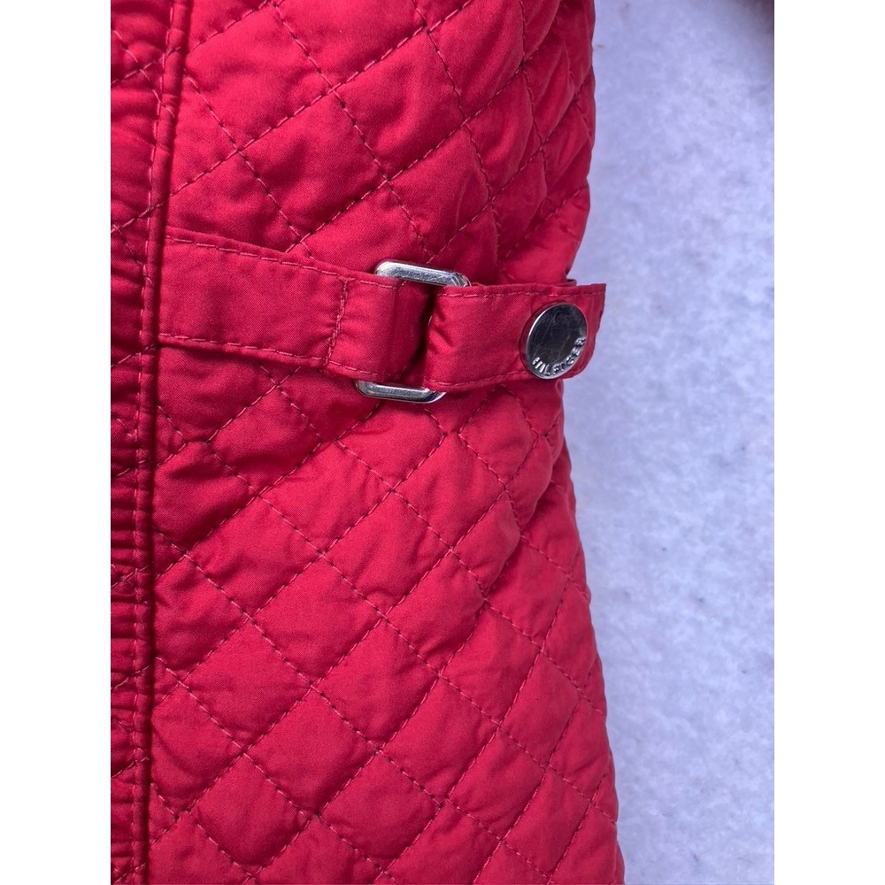Tommy Hilfiger Quilted Jacket Womens Medium Red Corduroy Trim Barn Coat 4758 - Picture 5 of 7
